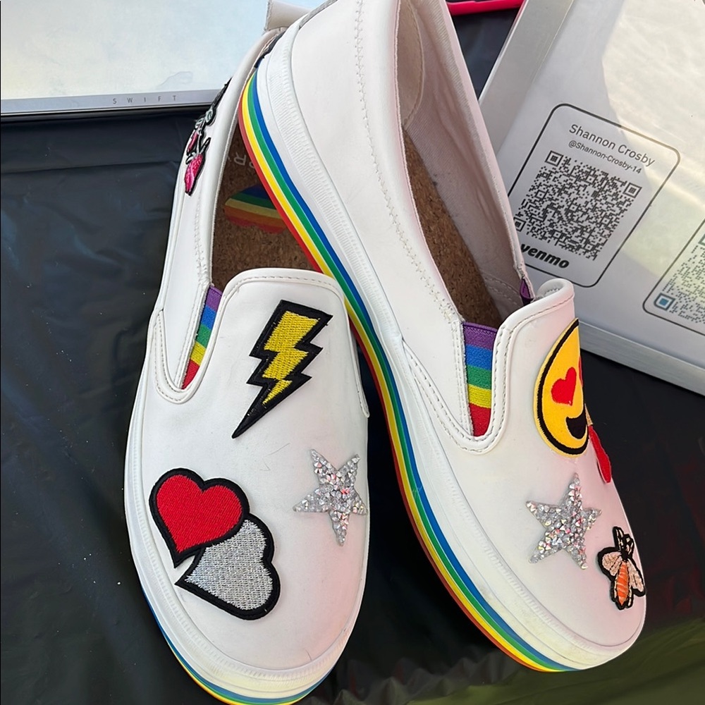 White and Blue Casual Sneakers with Fun Graphics